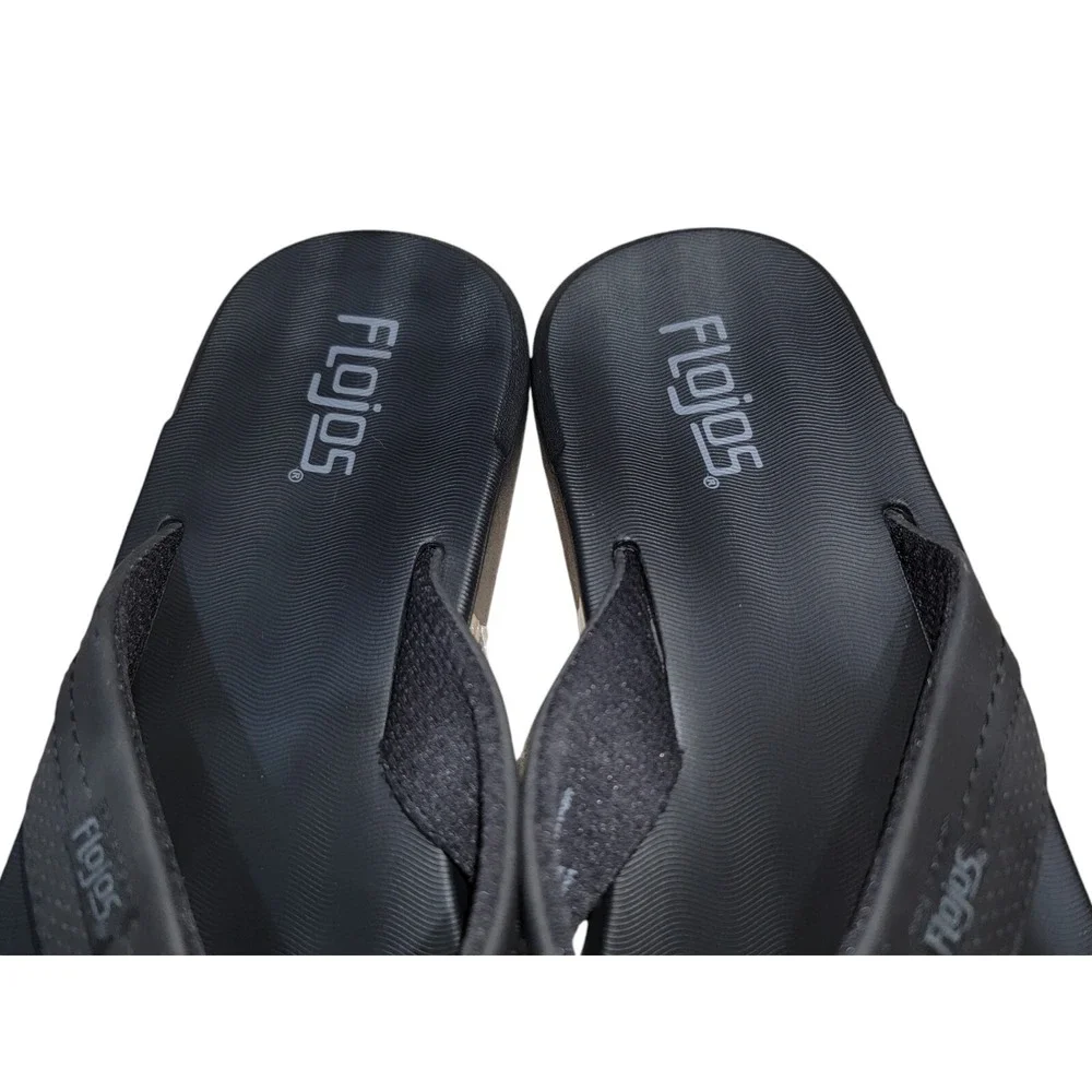 Flojos‎ Levee Men's Flat Sandal Flip Flops Black Fabric Thongs Size 11